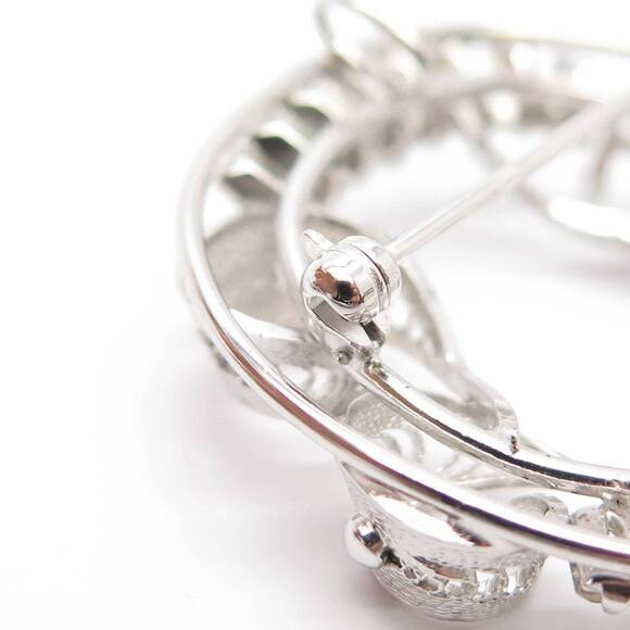 925 Sterling Silver Vintage Carl Art Rhinestone Filigree Pin Brooch / Pendant - Picture 7 of 9